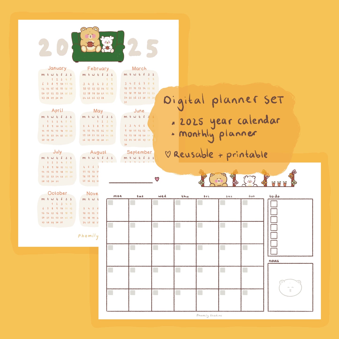 SET 2025 Year Calendar & Reusable Monthly Planner [printable]